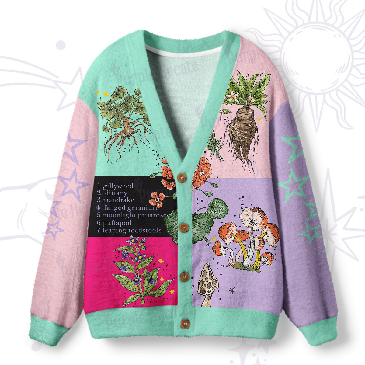 Purplehecate Magical Herbcraft Ugly Cardigan Sweaters