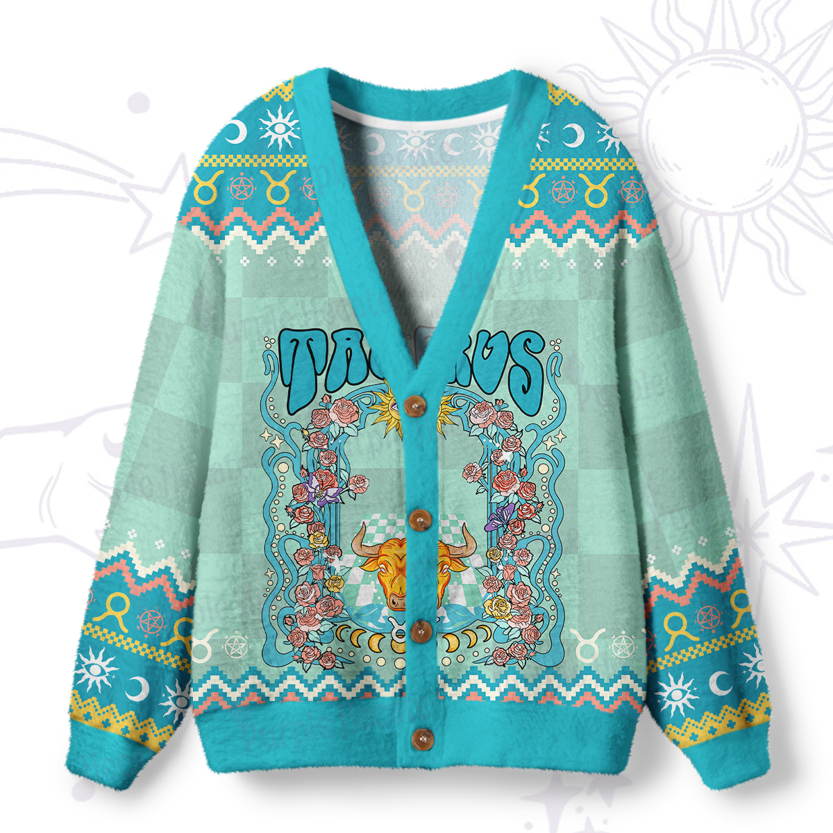 Purplehecate Taurus Spirit Zodiac Ugly Cardigan Sweaters