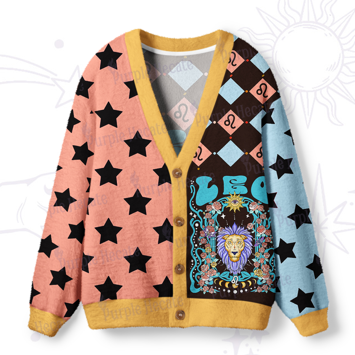 Purplehecate Leo Spirit Zodiac Ugly Cardigan Sweaters