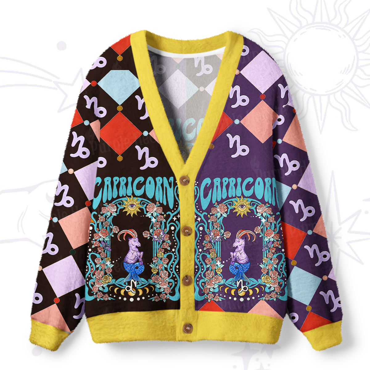Purplehecate Capricorn Spirit Zodiac Ugly Cardigan Sweaters
