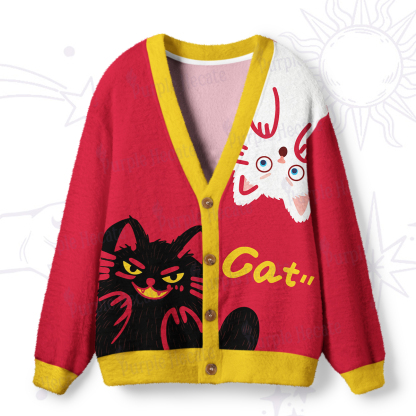 Purplehecate Mischievous Cat Lovers Ugly Cardigan Sweaters