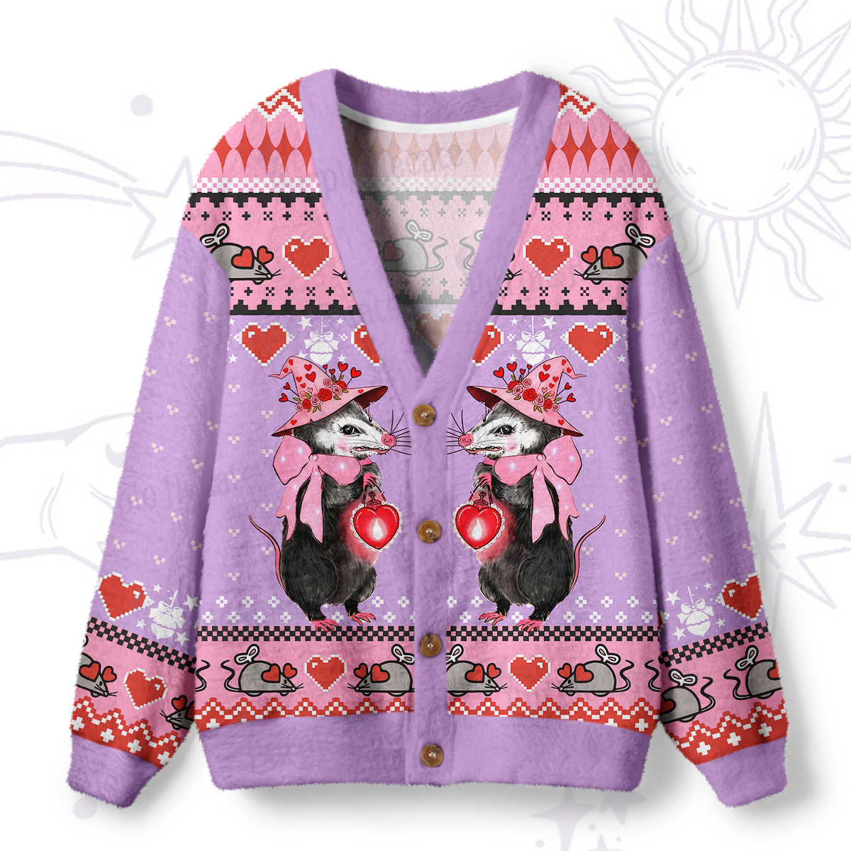 Purplehecate Funny Love Opossum Ugly Cardigan Sweaters