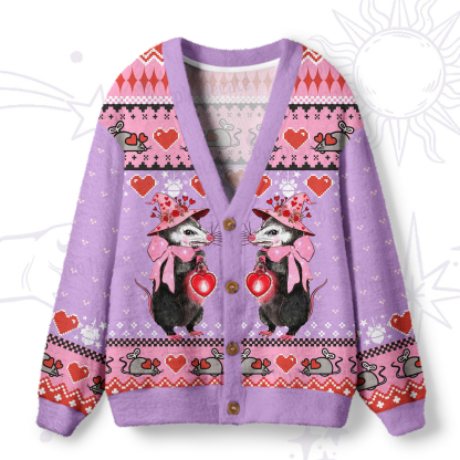Purplehecate Funny Love Opossum Ugly Cardigan Sweaters