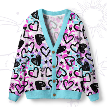 Purplehecate Heartful Magic Ugly Cardigan Sweaters