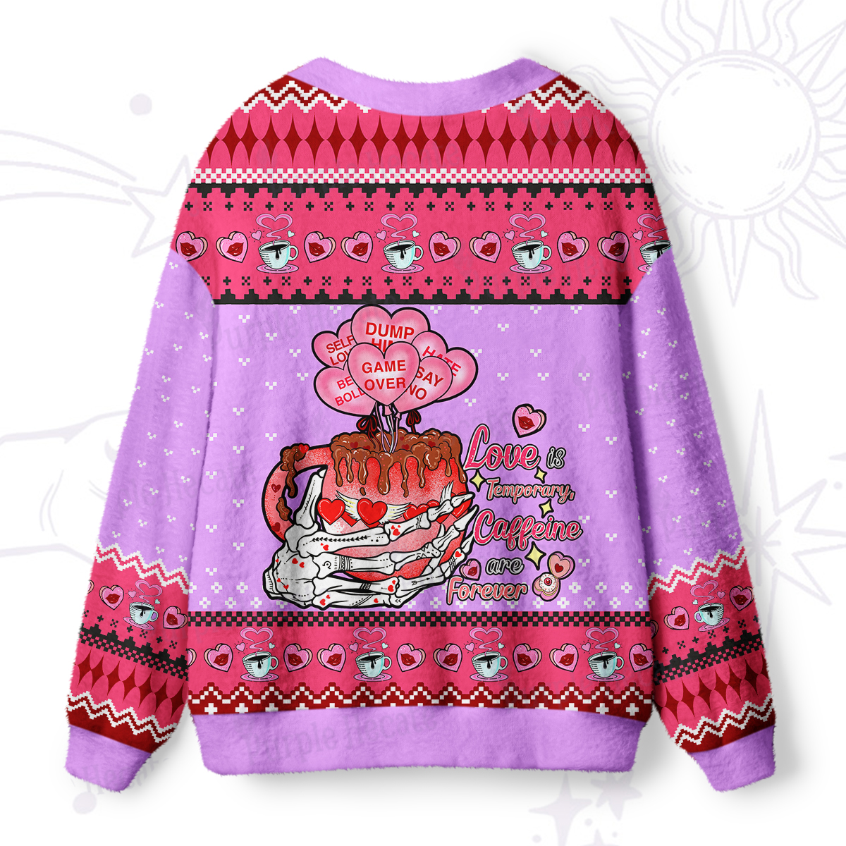 Purplehecate Purplehecate Love is Temporary, Caffeine are Forever Ugly Cardigan Sweaters
