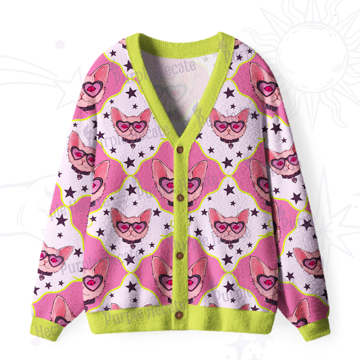 Purplehecate Slightly Wicked Cat Ugly Cardigan Sweaters