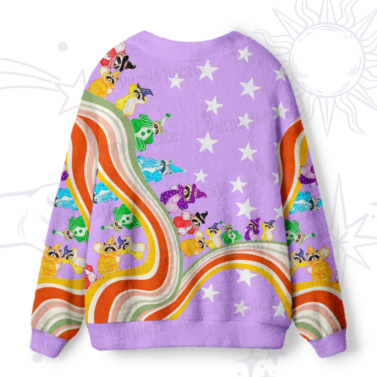 Purplehecate Rainbow Raccoon Star Ugly Cardigan Sweaters
