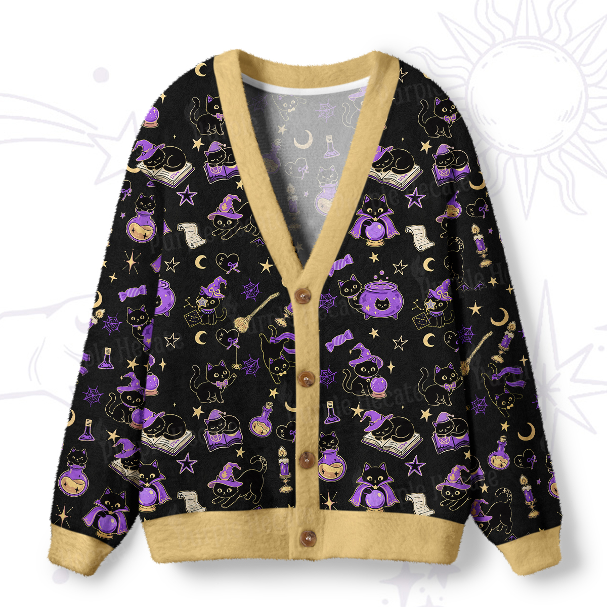 Purplehecate Black Cat Secrets Ugly Cardigan Sweaters