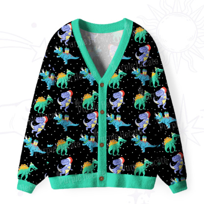 Purplehecate Funny Christmas Dinosaurs Ugly Cardigan Sweaters