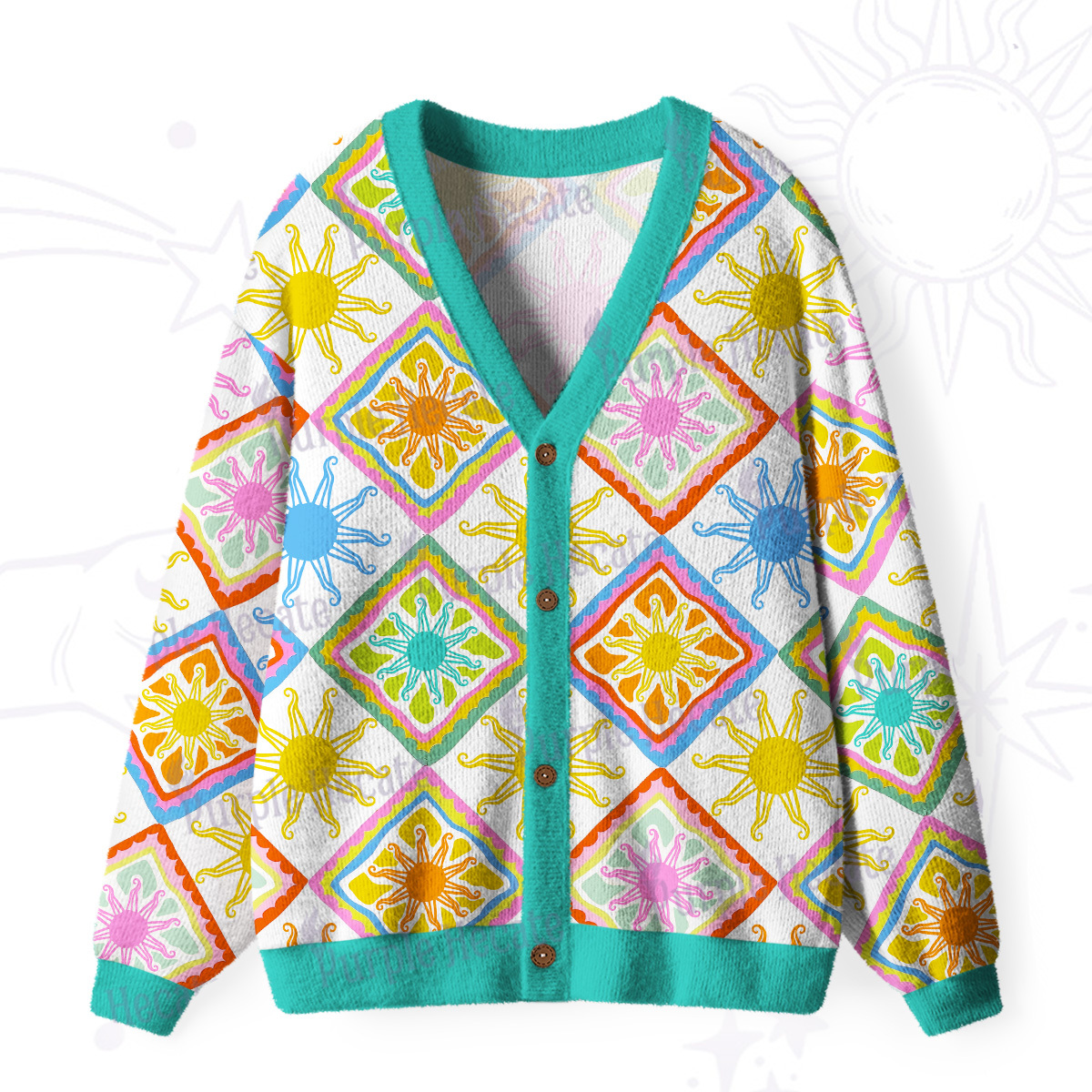 Purplehecate Colorful Sunshine Patchwork Ugly Cardigan Sweaters