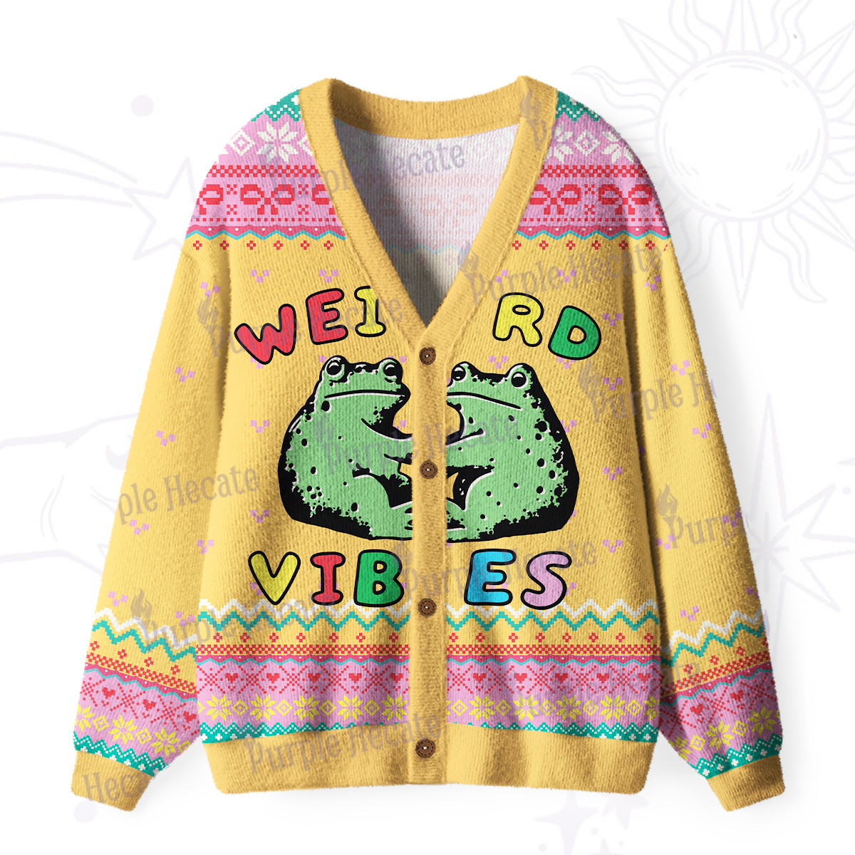 Purplehecate Weird Frog Vibes Ugly Cardigan Sweaters