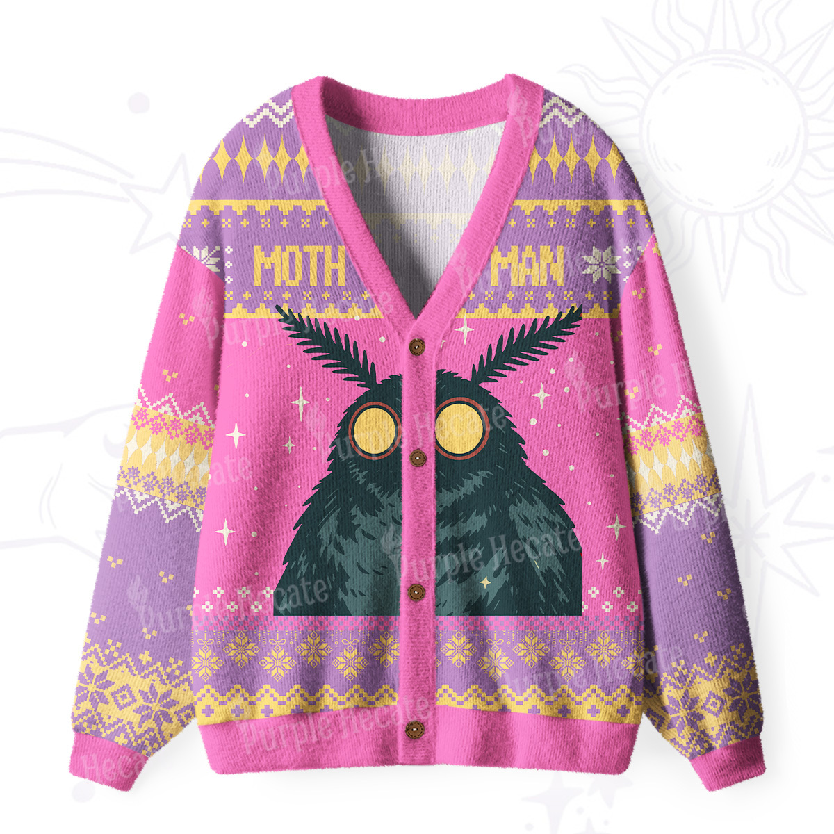 Purplehecate Mothman Eating Soup Ugly Cardigan Sweaters