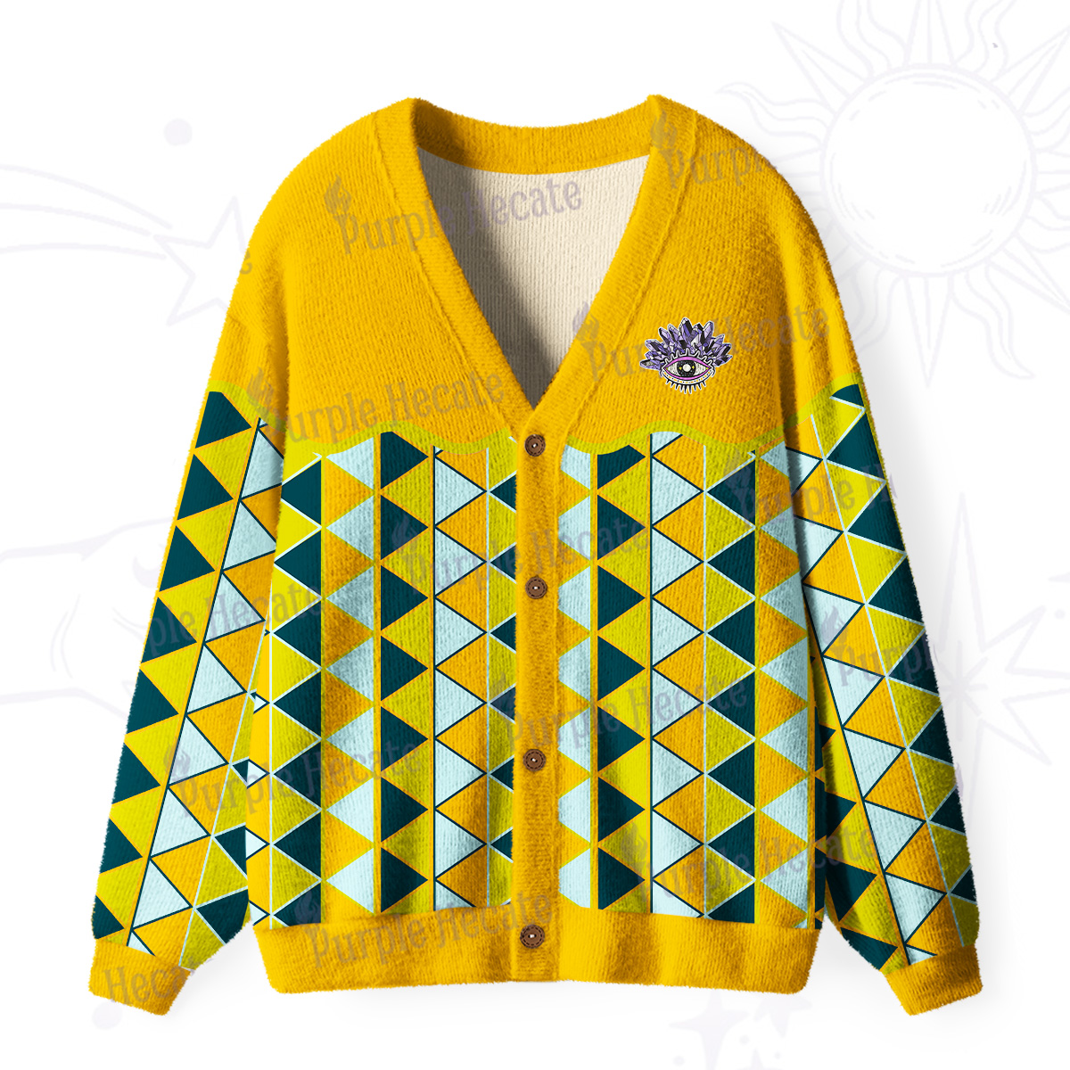 Purplehecate Enchanted Prism Eye Ugly Cardigan Sweaters