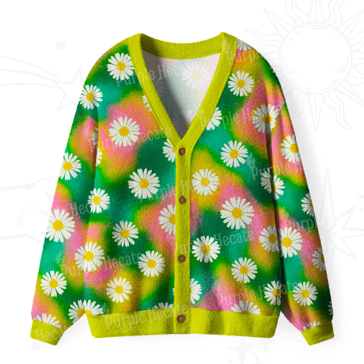 Purplehecate Enchanted Daisy Spring Romance Ugly Cardigan Sweaters
