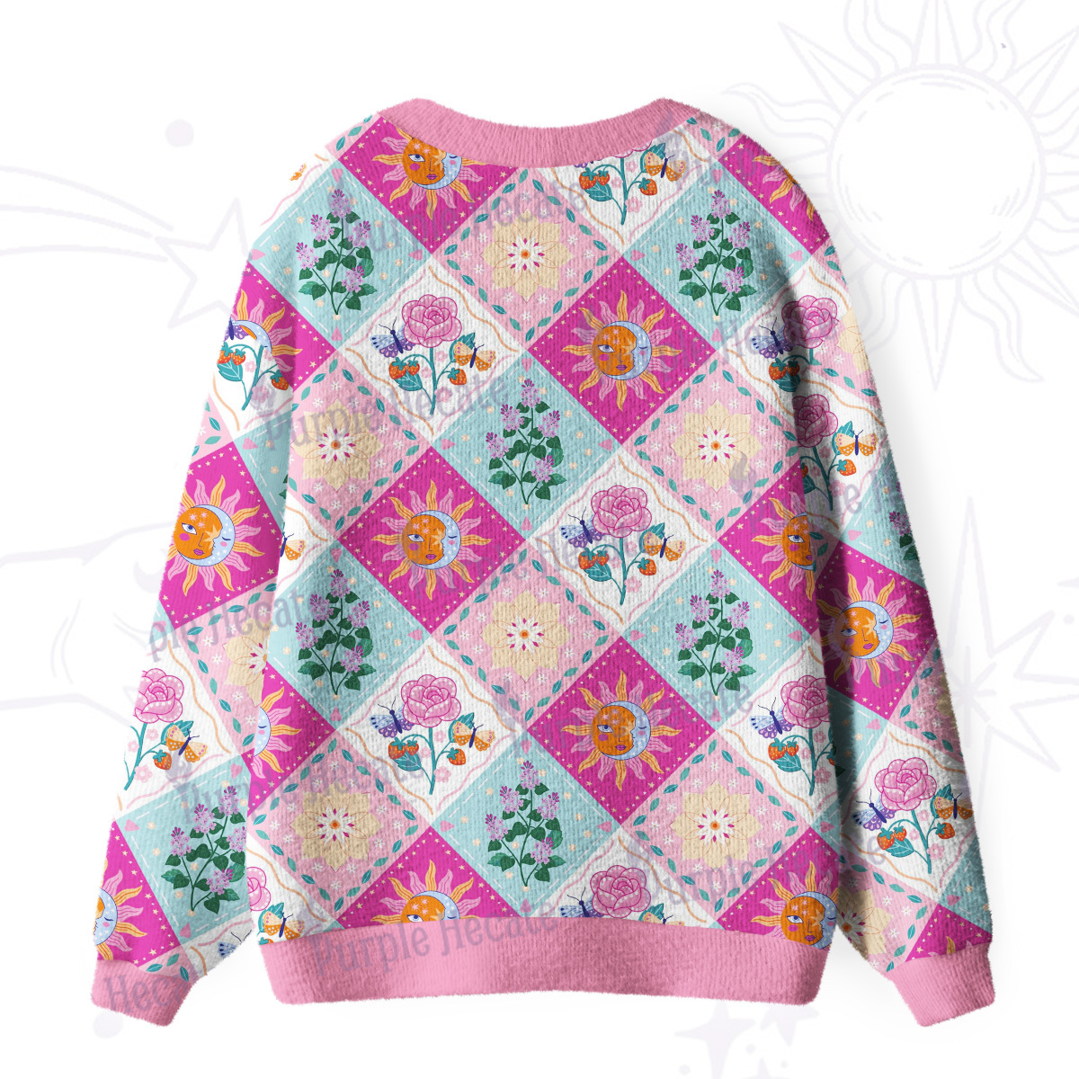 Purplehecate Celestial Sun & Moon Patchwork Ugly Cardigan Sweaters