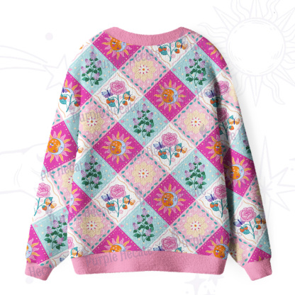 Purplehecate Celestial Sun & Moon Patchwork Ugly Cardigan Sweaters