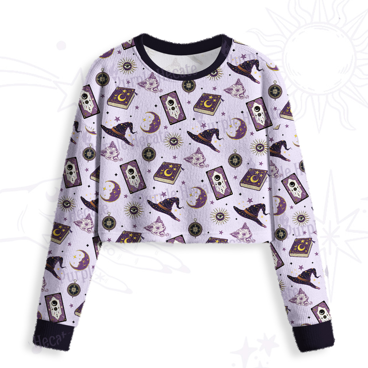 Purplehecate Midnight Witch Tarot Crop Fuzzy Ugly Sweatshirt