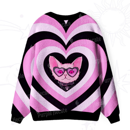 Purplehecate Slightly Wicked Cat Valentine Ugly Cardigan Sweaters
