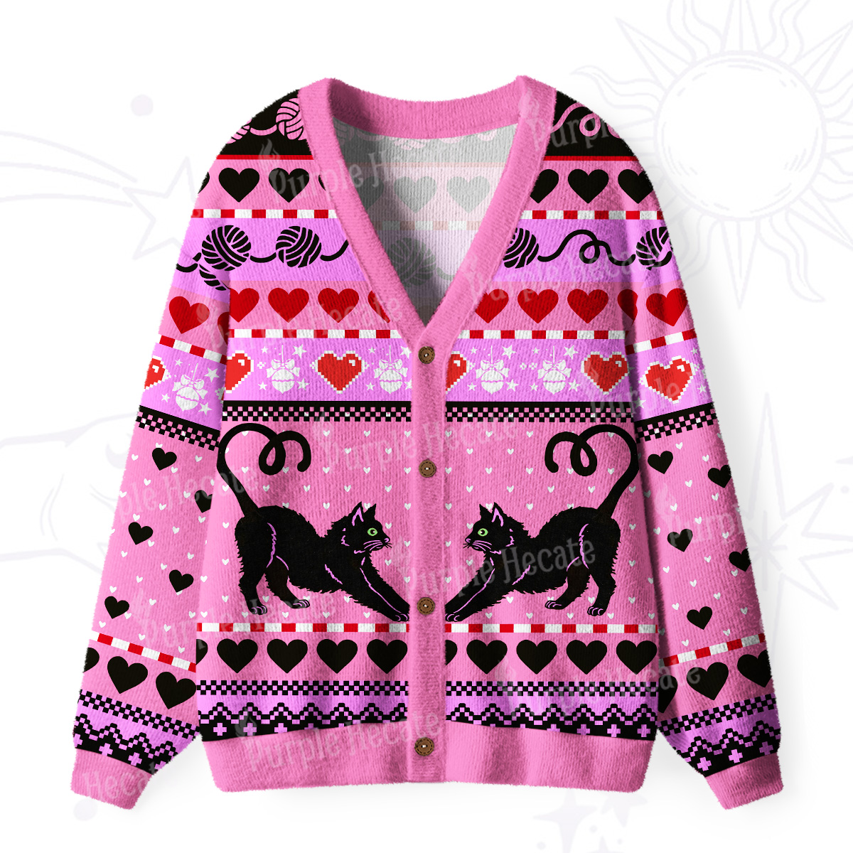 Purplehecate Sweet Black Cat Ugly Cardigan Sweaters