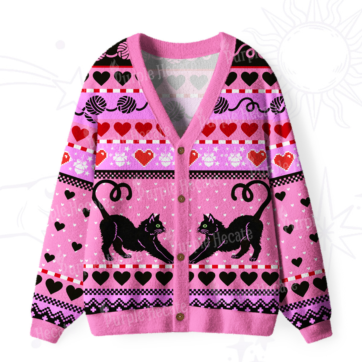 Purplehecate Sweet Black Cat Ugly Cardigan Sweaters