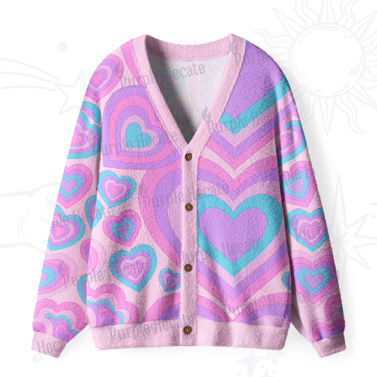 Purplehecate Soft Pastel Love Waves Ugly Cardigan Sweaters