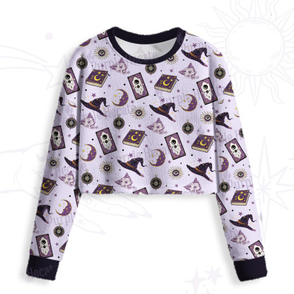 Purplehecate Midnight Witch Tarot Crop Fuzzy Ugly Sweatshirt