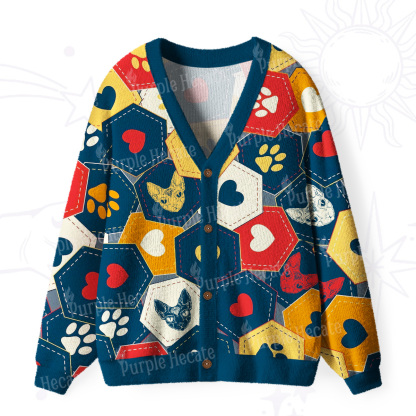 Purplehecate Whimsical Cat Paw Love Ugly Cardigan Sweaters
