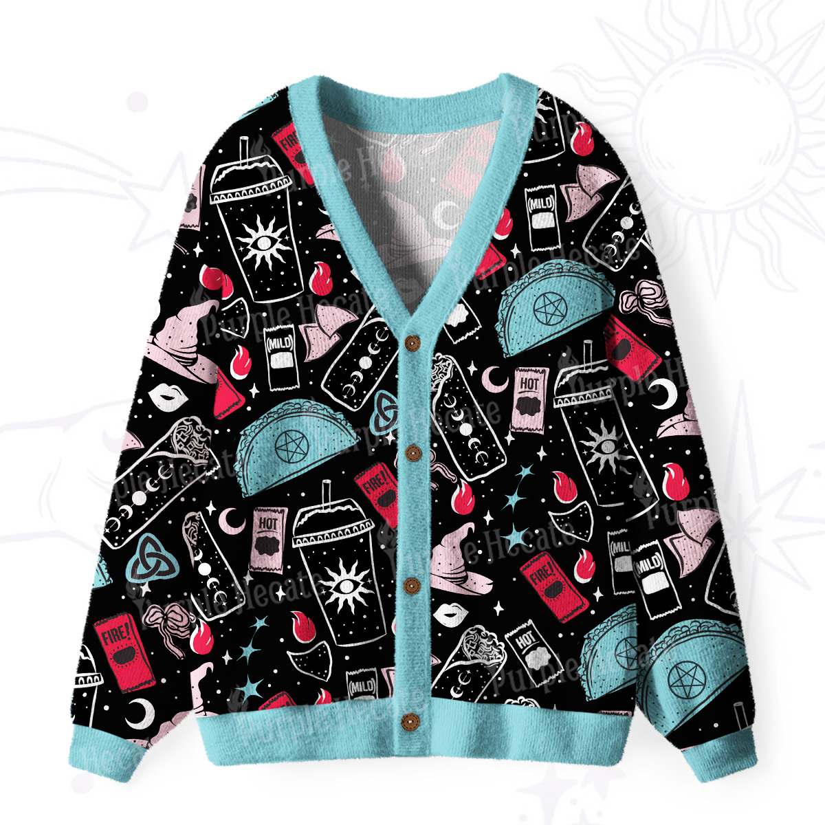 Purplehecate Dark Magic and Mystical Charm Ugly Cardigan Sweaters
