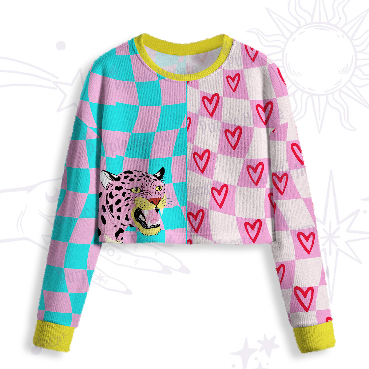 Purplehecate Savage Leopard Evil Eye Crop Fuzzy Ugly Sweatshirt