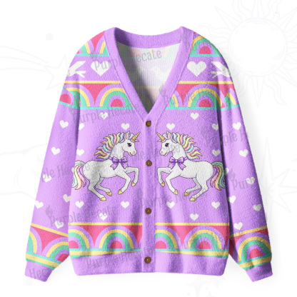 Purplehecate Enchanted Unicorn Rainbow Ugly Cardigan Sweaters