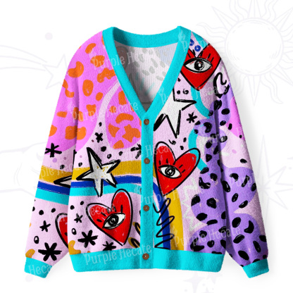 Purplehecate Cosmic Love Eyes Graffiti Ugly Cardigan Sweaters