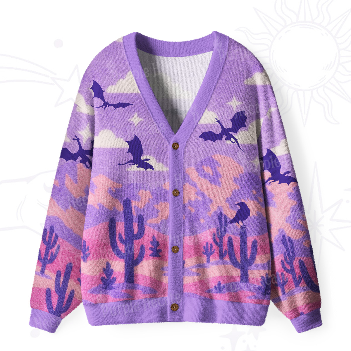 Purplehecate Mystic Desert Dragons Ugly Cardigan Sweaters