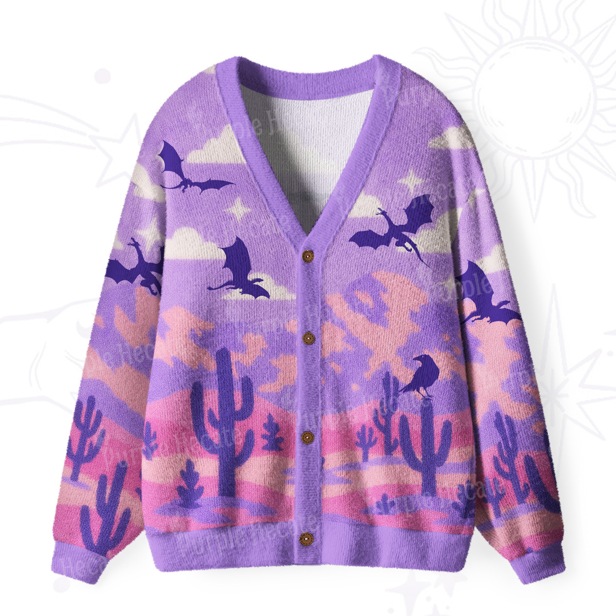 Purplehecate Mystic Desert Dragons Ugly Cardigan Sweaters