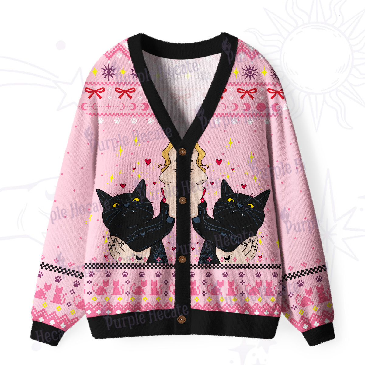 Purplehecate The Lovers Cat  Ugly Cardigan Sweaters