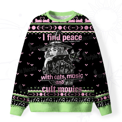 Purplehecate I Find Peace With Cats Music Cult Movies Fuzzy Ugly Sweatshirt
