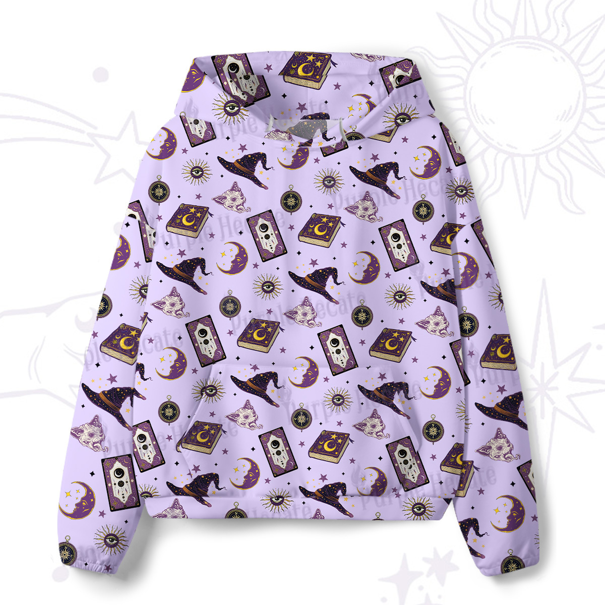 Purplehecate Midnight Witch Tarot All-Over Print Hoodie
