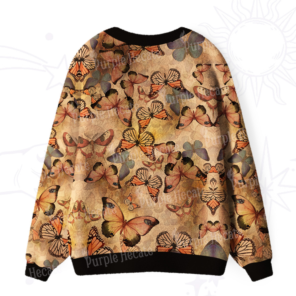 Purplehecate Monarch Butterfly Print Ugly Cardigan Sweaters