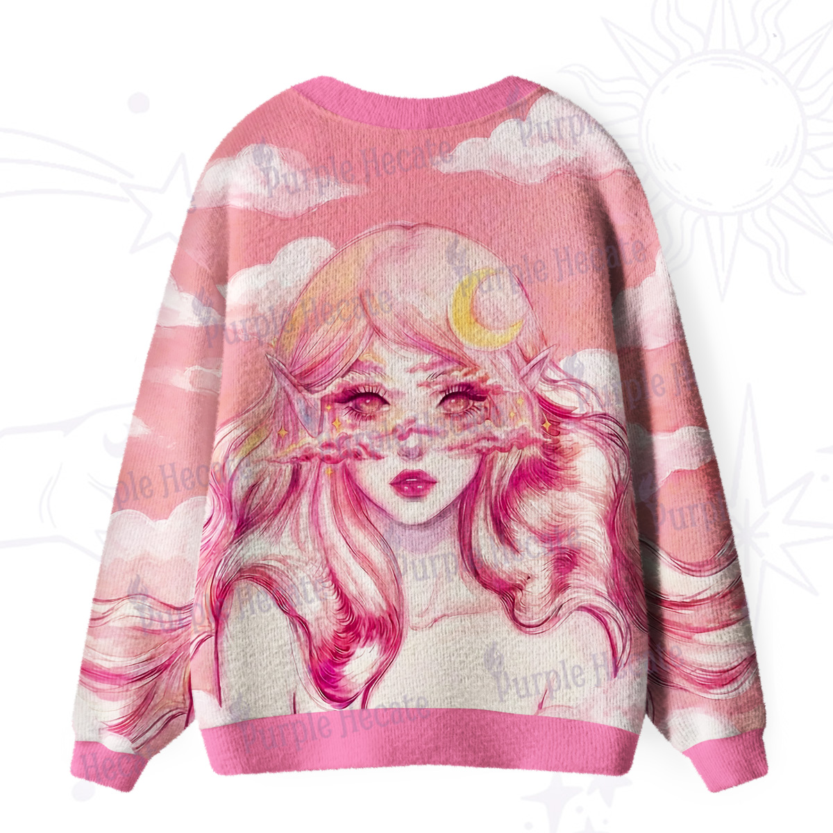 Purplehecate Pink Moon Goddess Witchy Ugly Cardigan Sweaters