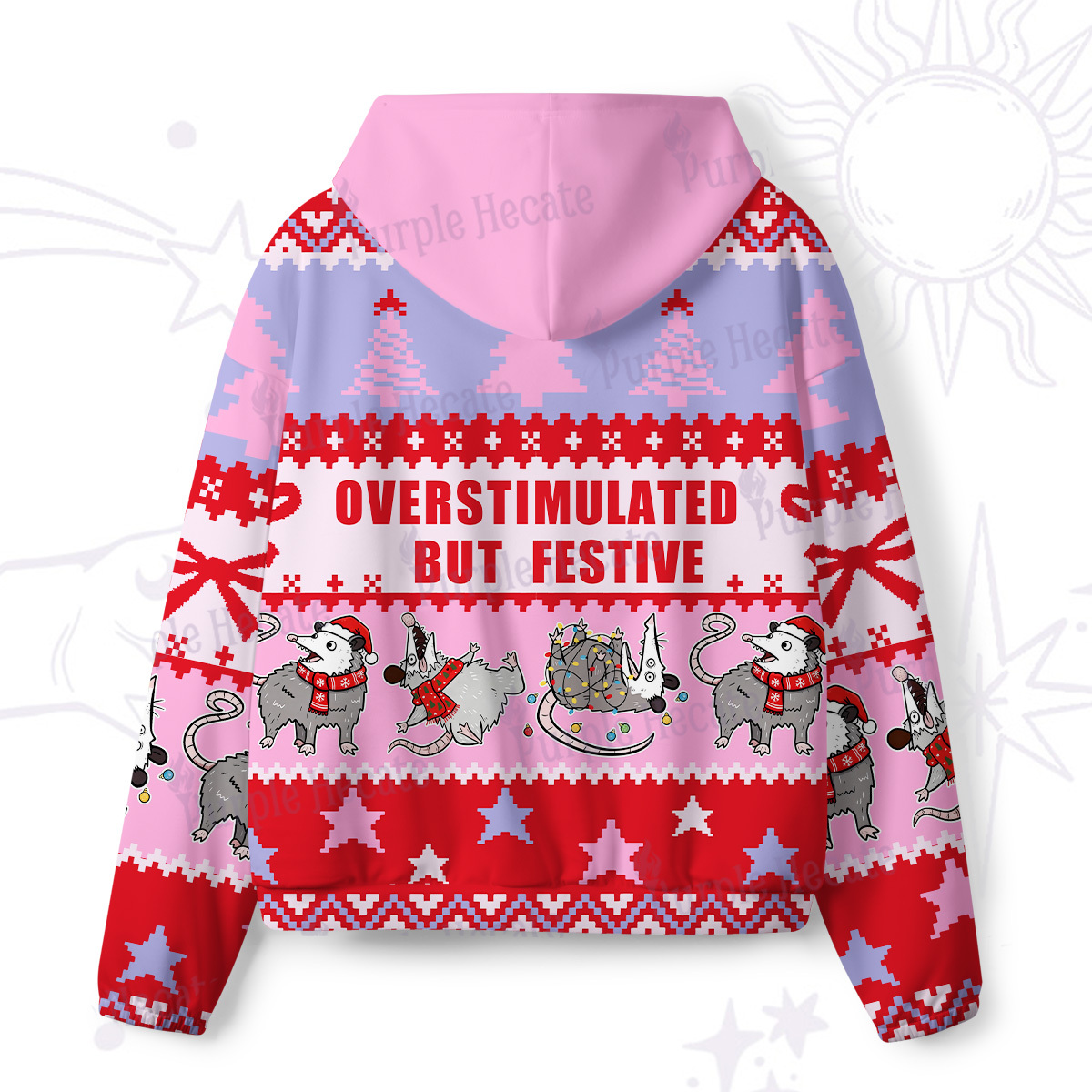 Purplehecate Overstimulated But Festive Possum All-Over Print Hoodie