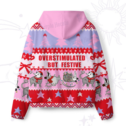 Purplehecate Overstimulated But Festive Possum All-Over Print Hoodie