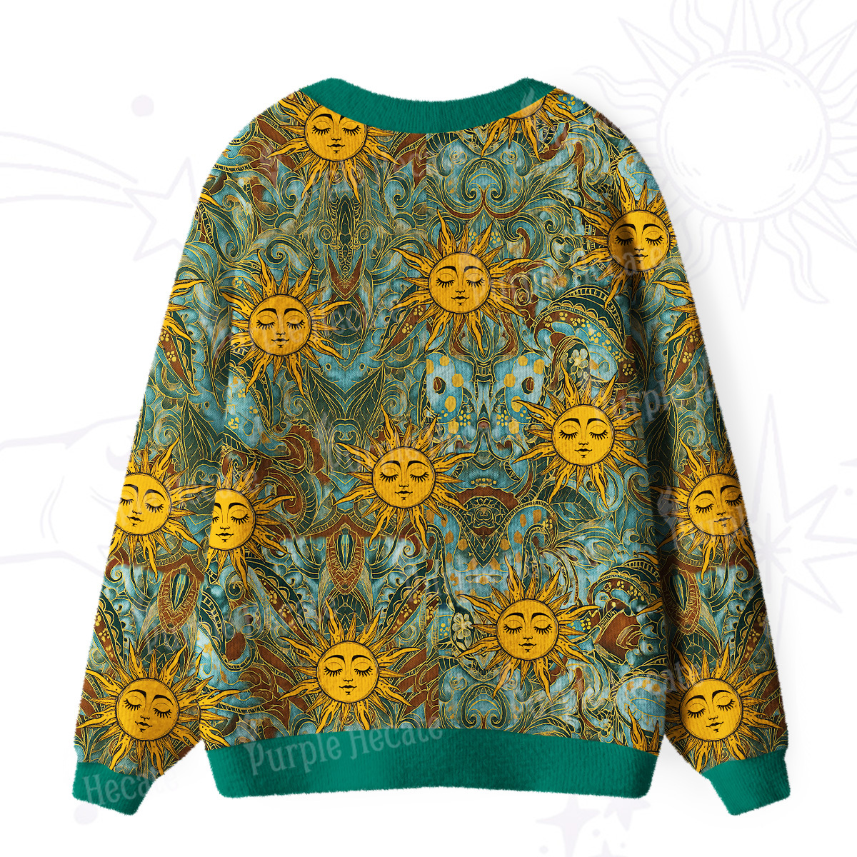 Purplehecate Golden Sun Wheel Ugly Cardigan Sweaters