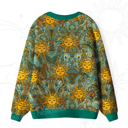Purplehecate Golden Sun Wheel Ugly Cardigan Sweaters