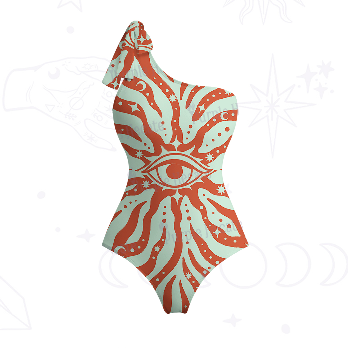 Purplehecate Green Vision Illusion One-Shoulder One-Piece Swimsuit