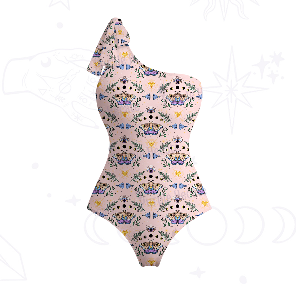 Purplehecate Luna Moth Witch One-Shoulder One-Piece Swimsuit