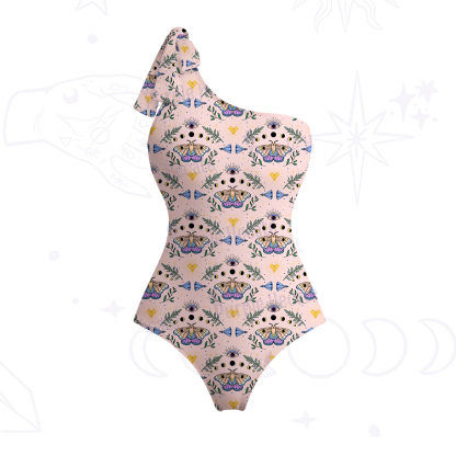 Purplehecate Luna Moth Witch One-Shoulder One-Piece Swimsuit