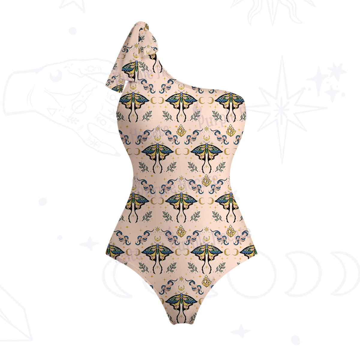 Purplehecate Mystical Moth One-Shoulder One-Piece Swimsuit