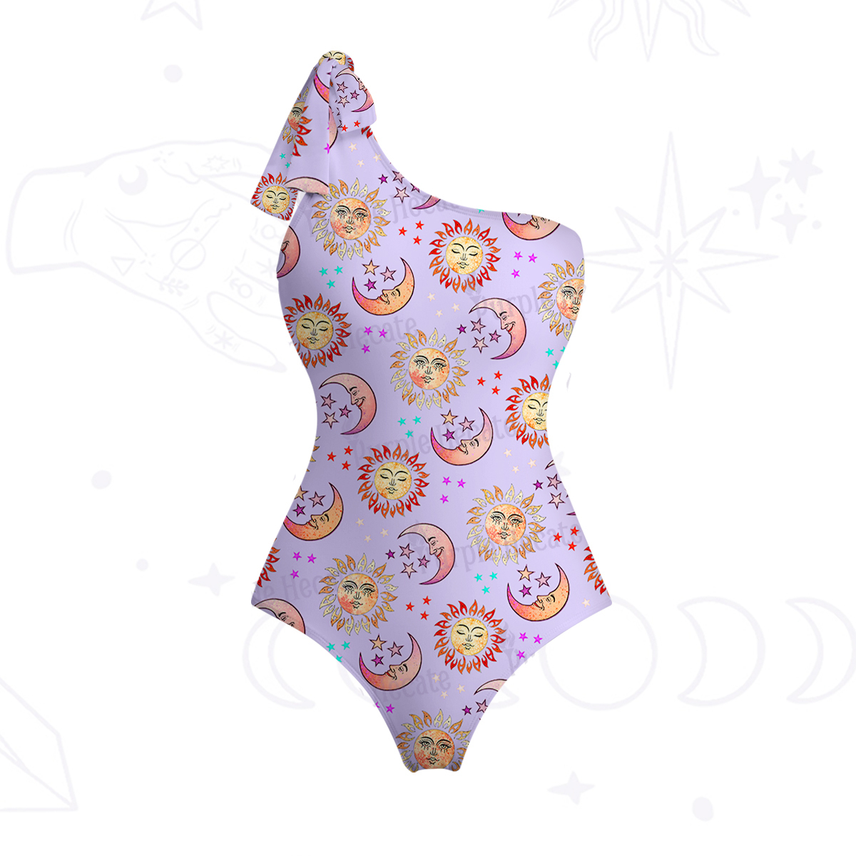 Purplehecate Dancing Suns and Lunar Dreams One-Shoulder One-Piece Swimsuit