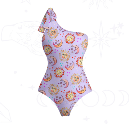 Purplehecate Dancing Suns and Lunar Dreams One-Shoulder One-Piece Swimsuit