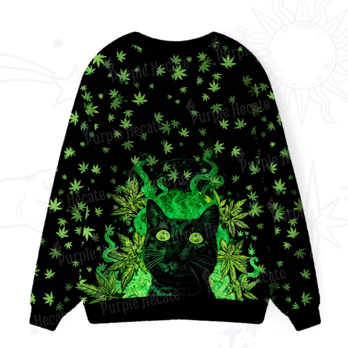 Purplehecate Trippy Glow Cat 420 Vibes Ugly Cardigan Sweaters