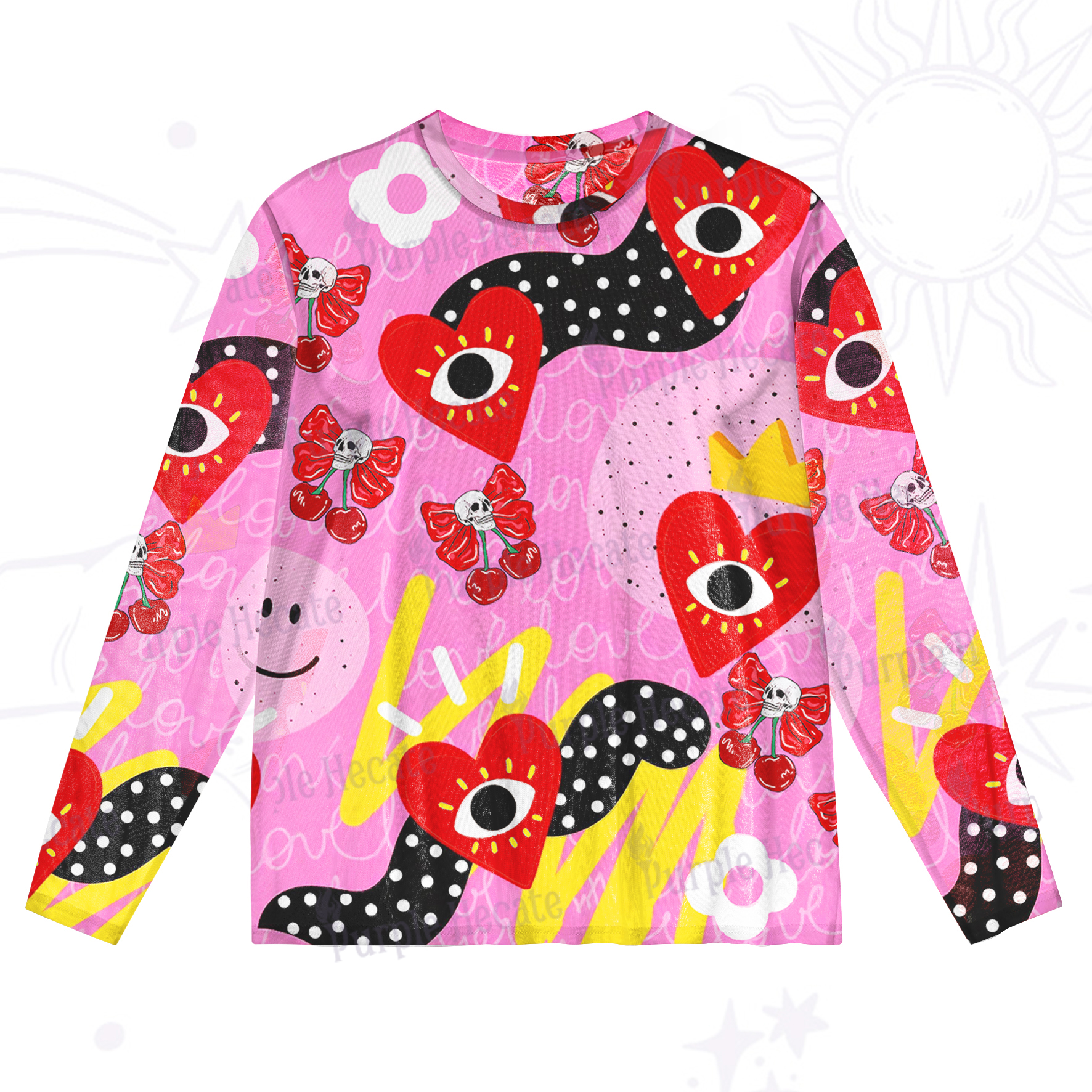 Purplehecate Evil Eye Heart Mesh Long Sleeve Top